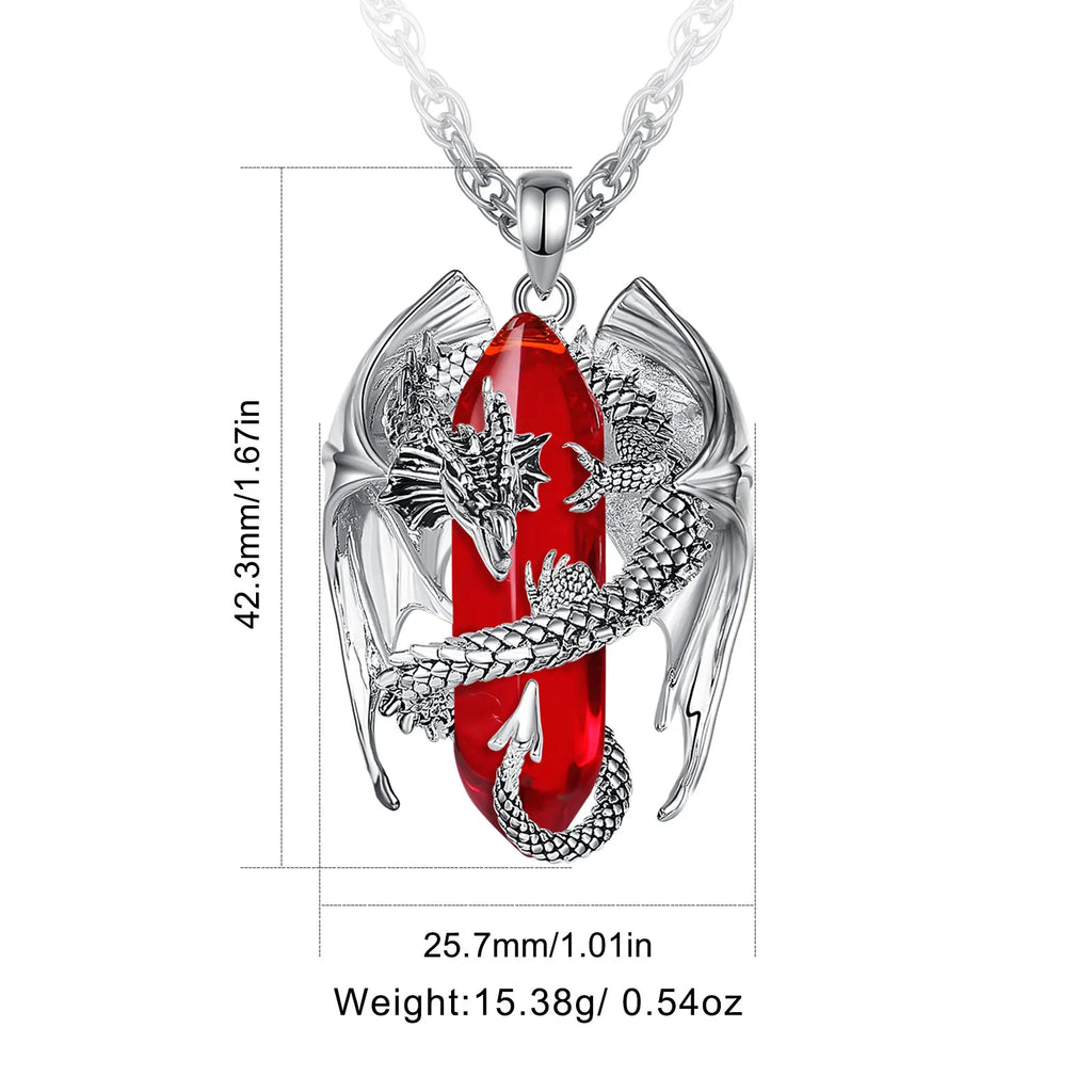 Eudora Dragon Twining Hexagonal Natural Carnelian Prismatic Necklace Punk Healing Stone Pendant Fine Jewelry for Women Man Gift