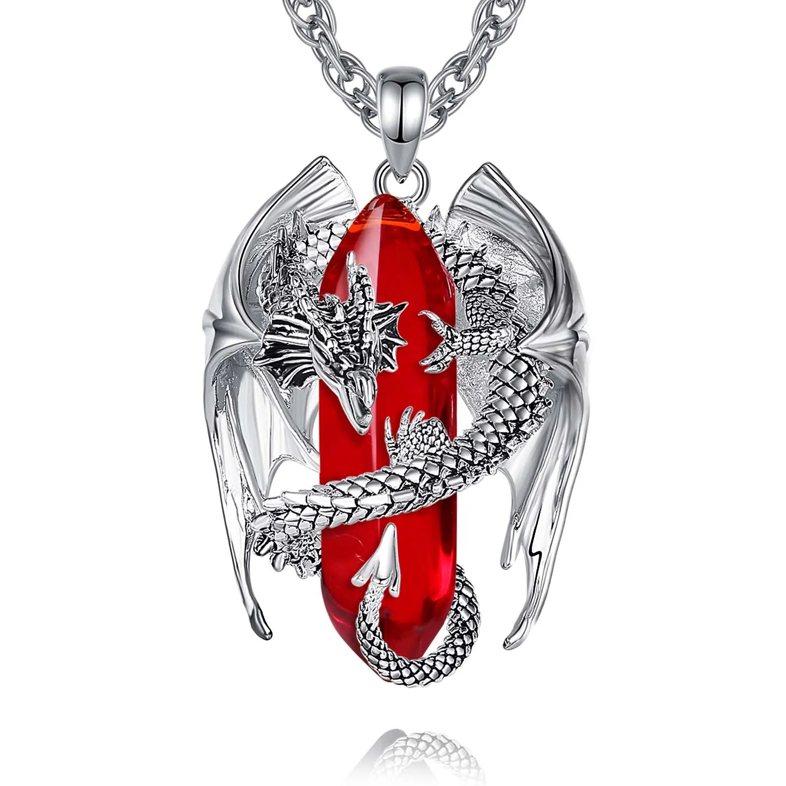 Eudora Dragon Twining Hexagonal Natural Carnelian Prismatic Necklace Punk Healing Stone Pendant Fine Jewelry for Women Man Gift