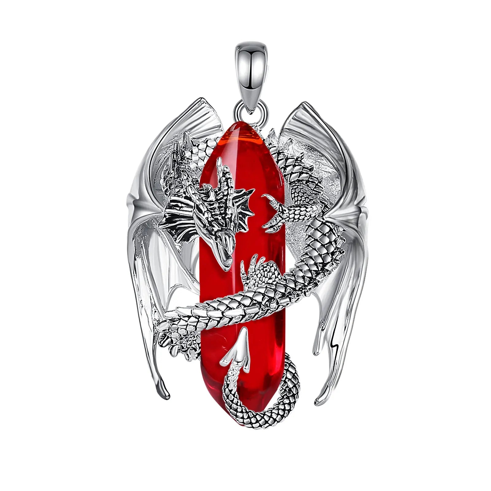 Eudora Dragon Twining Hexagonal Natural Carnelian Prismatic Necklace Punk Healing Stone Pendant Fine Jewelry for Women Man Gift