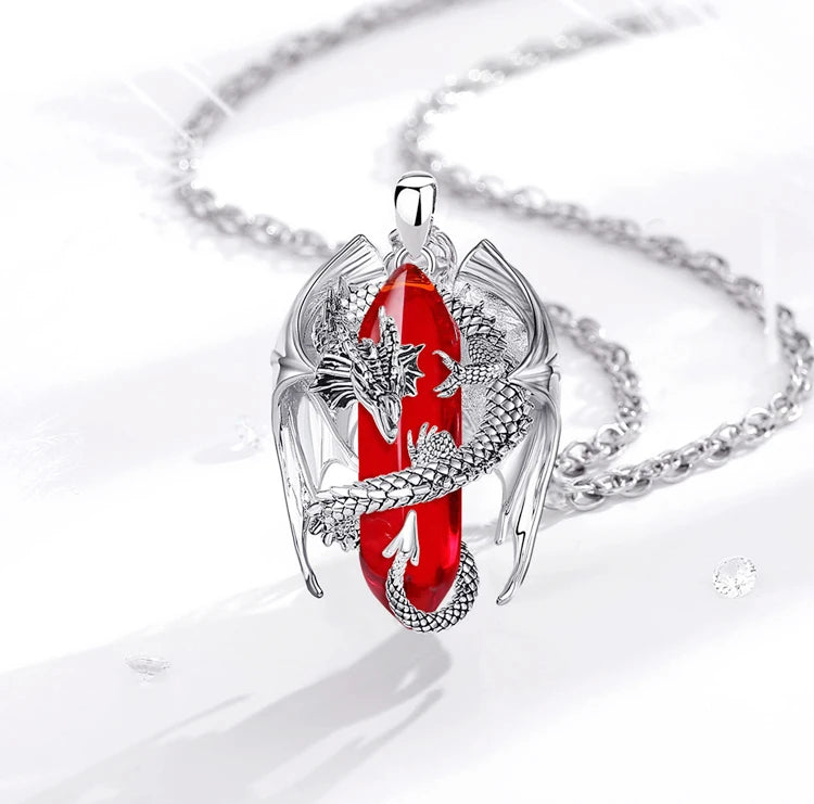 Eudora Dragon Twining Hexagonal Natural Carnelian Prismatic Necklace Punk Healing Stone Pendant Fine Jewelry for Women Man Gift