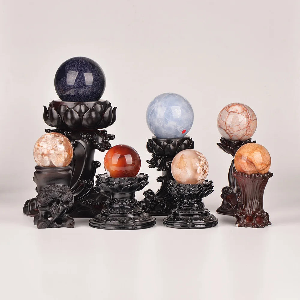 Spin Lotus Resin Display Stand for Crystal Spheres, Lights Holder for Balls, Home Ornament Crafts, Home Decor