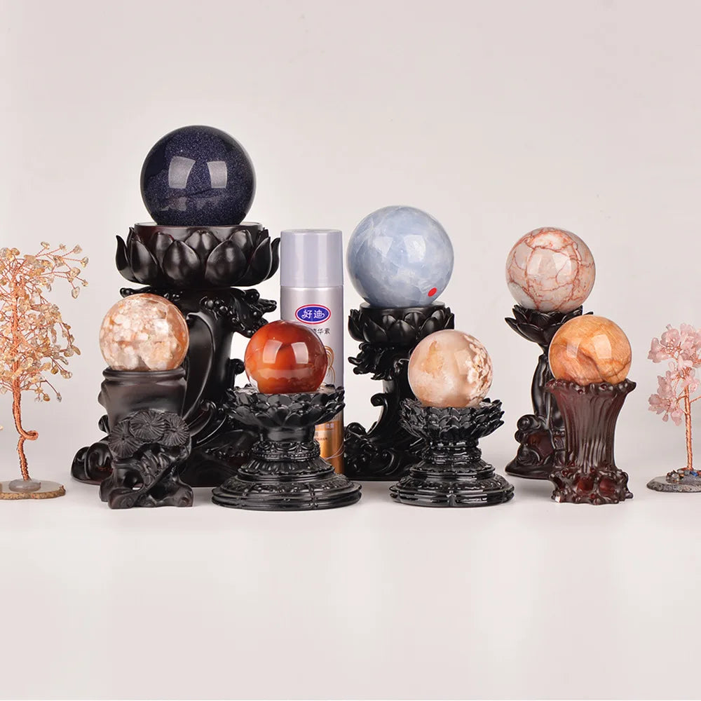 Spin Lotus Resin Display Stand for Crystal Spheres, Lights Holder for Balls, Home Ornament Crafts, Home Decor