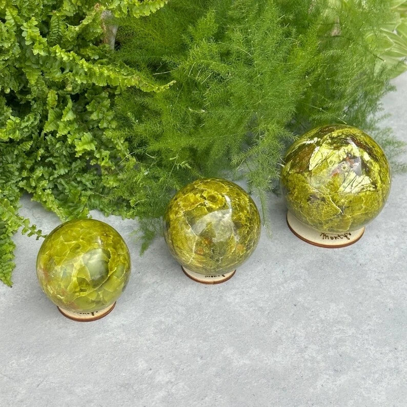 Green Natural Olive Opal Crystal Ball Handcrafted Sphere for Home Decor and Gifts for Interior Design