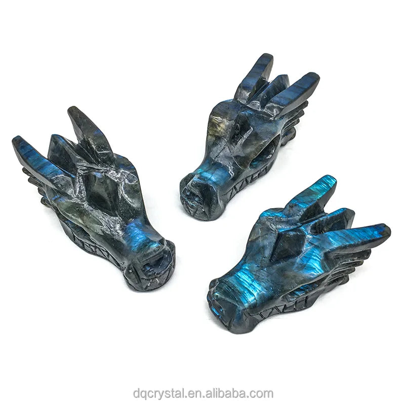 High Quality Carved Crystal Labradorite Dragon Skulls Very Flash Large Size Labradorite Dragon Head for Decoration