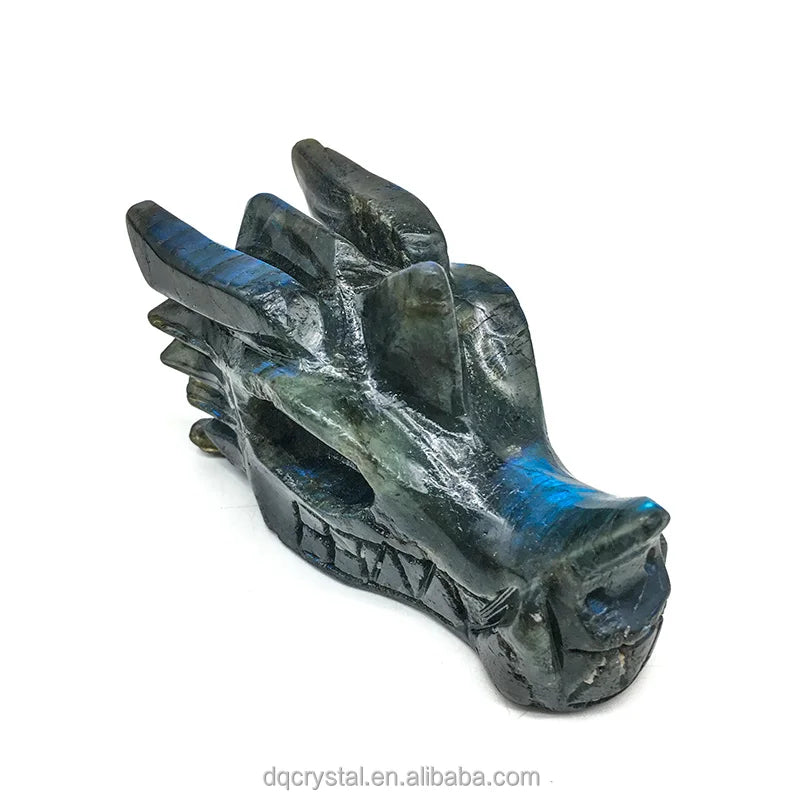 High Quality Carved Crystal Labradorite Dragon Skulls Very Flash Large Size Labradorite Dragon Head for Decoration