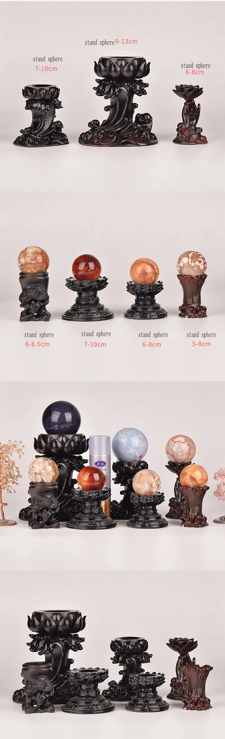 Spin Lotus Resin Display Stand for Crystal Spheres, Lights Holder for Balls, Home Ornament Crafts, Home Decor