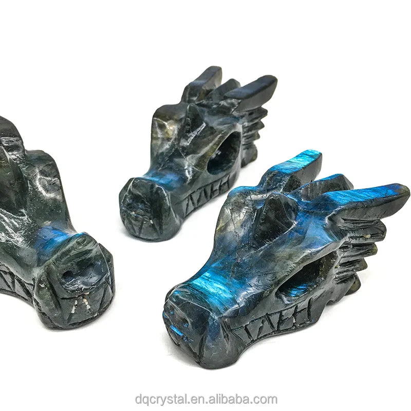 High Quality Carved Crystal Labradorite Dragon Skulls Very Flash Large Size Labradorite Dragon Head for Decoration