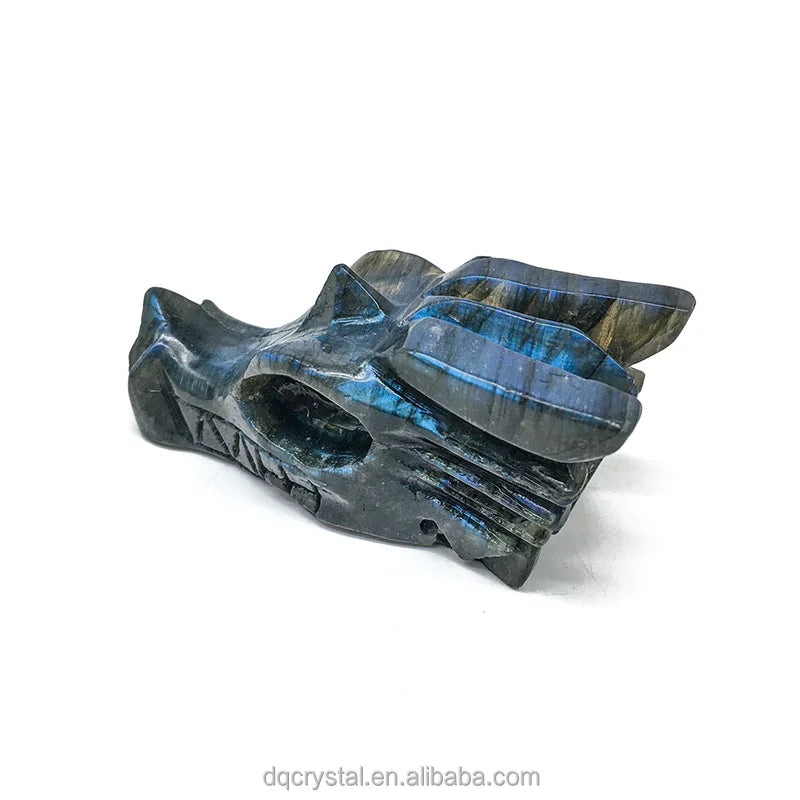 High Quality Carved Crystal Labradorite Dragon Skulls Very Flash Large Size Labradorite Dragon Head for Decoration