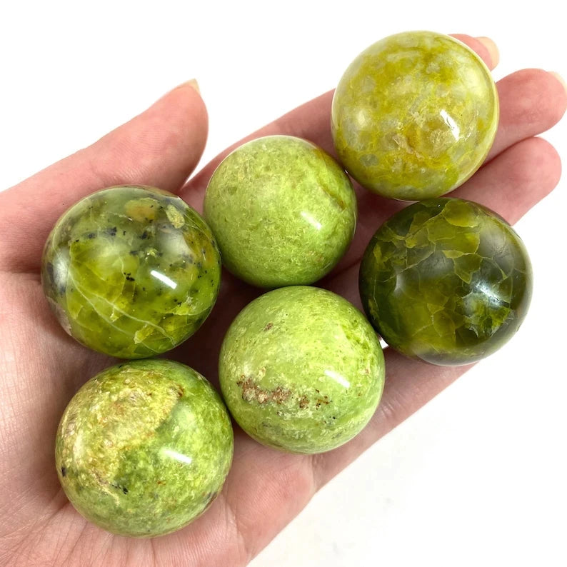 Green Natural Olive Opal Crystal Ball Handcrafted Sphere for Home Decor and Gifts for Interior Design