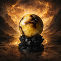 Ethereal Dark Lotus Crystal Ball Stand with Septarian Dragon Stone Sphere