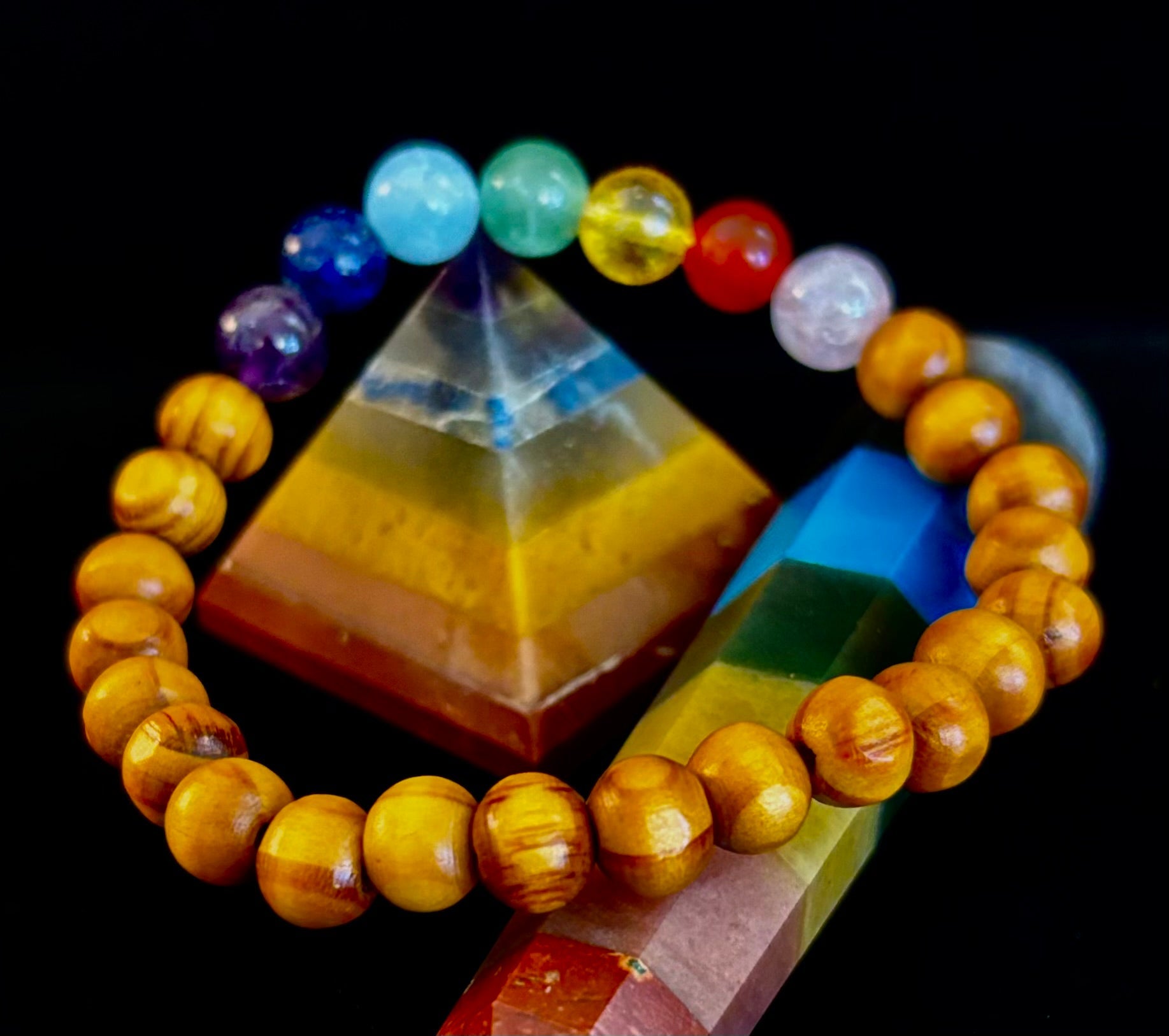 Chakra Balance Wooden Bead Bracelet – Lightweight Handmade Energy Bracelet for Small Wrists
