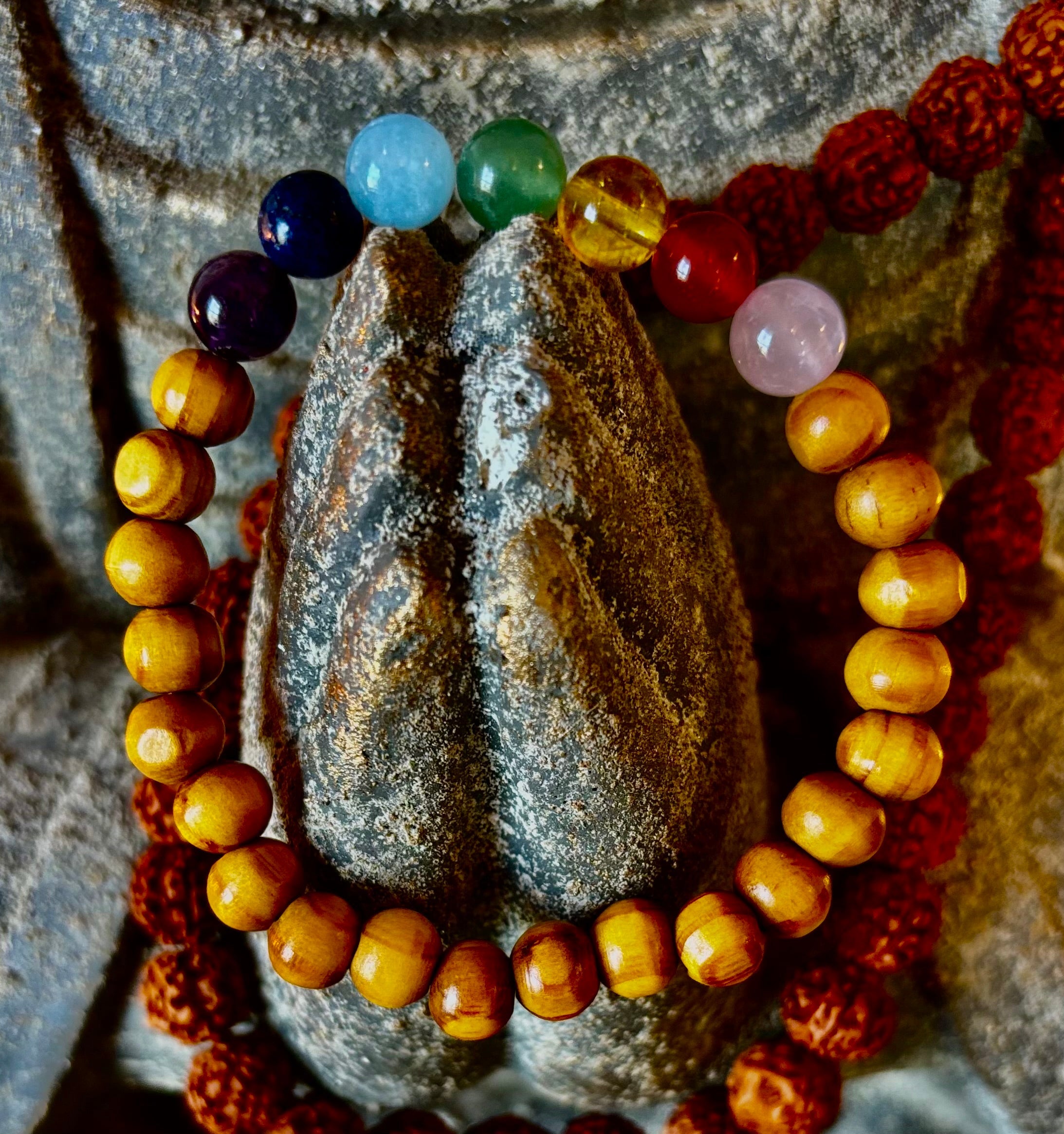 Chakra Balance Wooden Bead Bracelet – Lightweight Handmade Energy Bracelet for Small Wrists