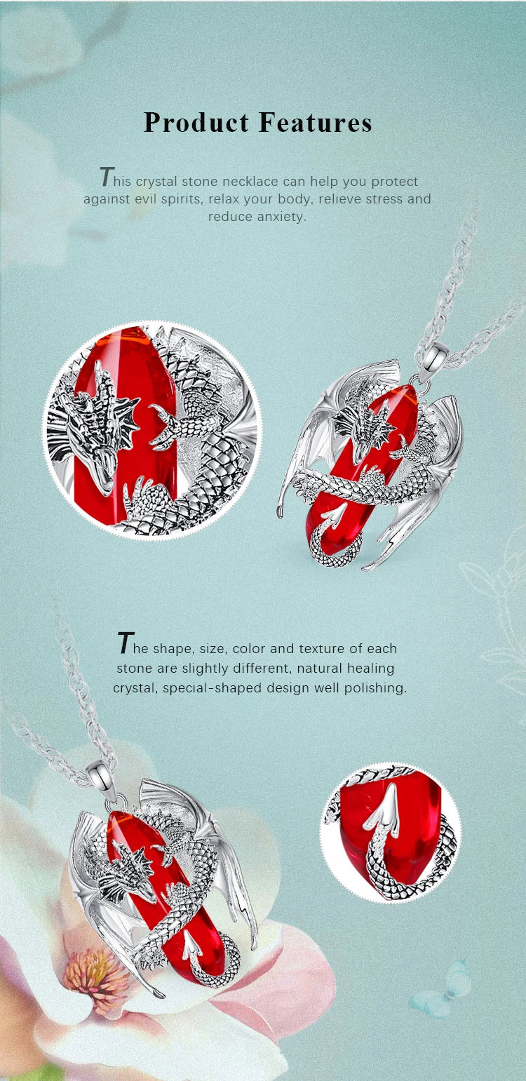 Eudora Dragon Twining Hexagonal Natural Carnelian Prismatic Necklace Punk Healing Stone Pendant Fine Jewelry for Women Man Gift