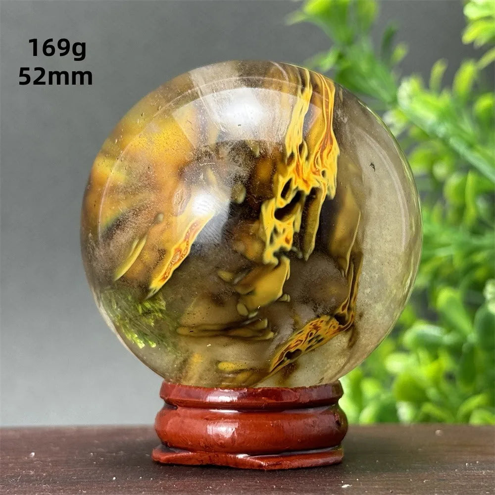 Energy Tiger Skin Smelting Stone Crystal Ball Aura Meditation Witchcraft Prayer Wealth Home Decoration Holiday Gift + Base
