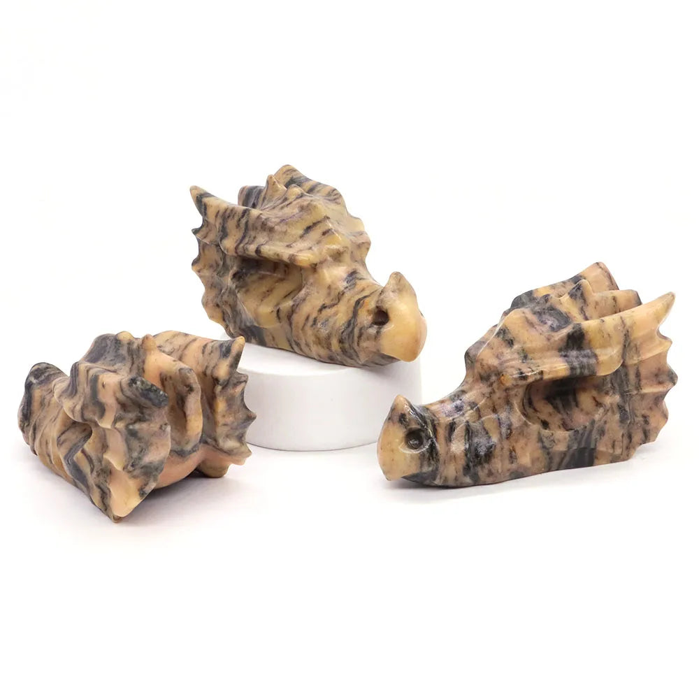 2.8" Hand Carved Natural Healing Crystal Carving Obsidian Aventurine Quartz Dragon Head Skull Figurine Crafts Gift Home Decor