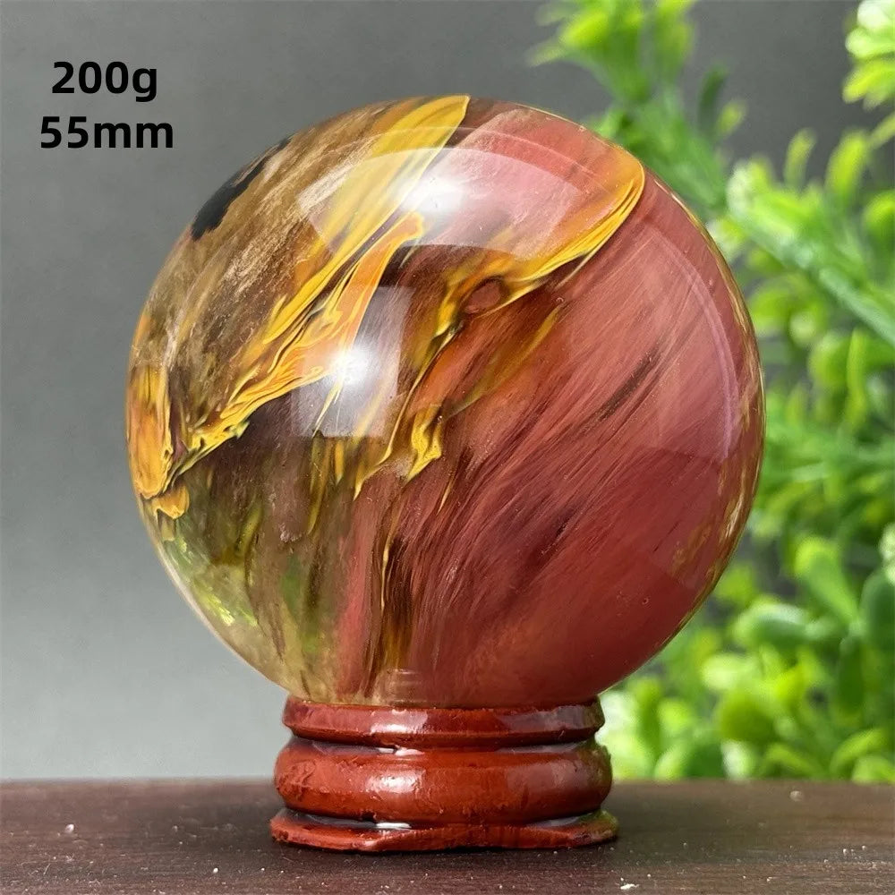 Energy Tiger Skin Smelting Stone Crystal Ball Aura Meditation Witchcraft Prayer Wealth Home Decoration Holiday Gift + Base