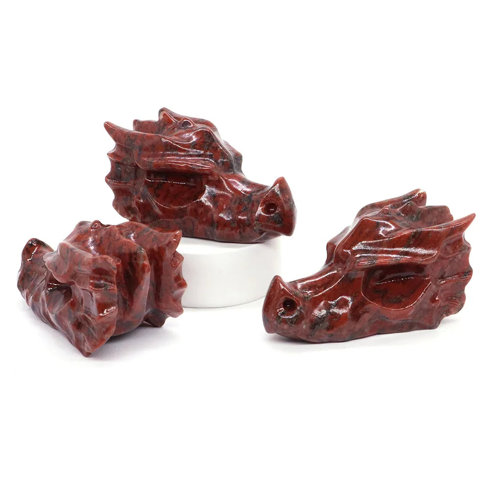 2.8" Hand Carved Natural Healing Crystal Carving Obsidian Aventurine Quartz Dragon Head Skull Figurine Crafts Gift Home Decor