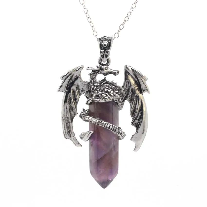 Animal Dragon Crystal Stone Pendant Necklace for Women Men Natural Amethyst Rose Quartz Agate Hexagon Stone Pendants Jewelry