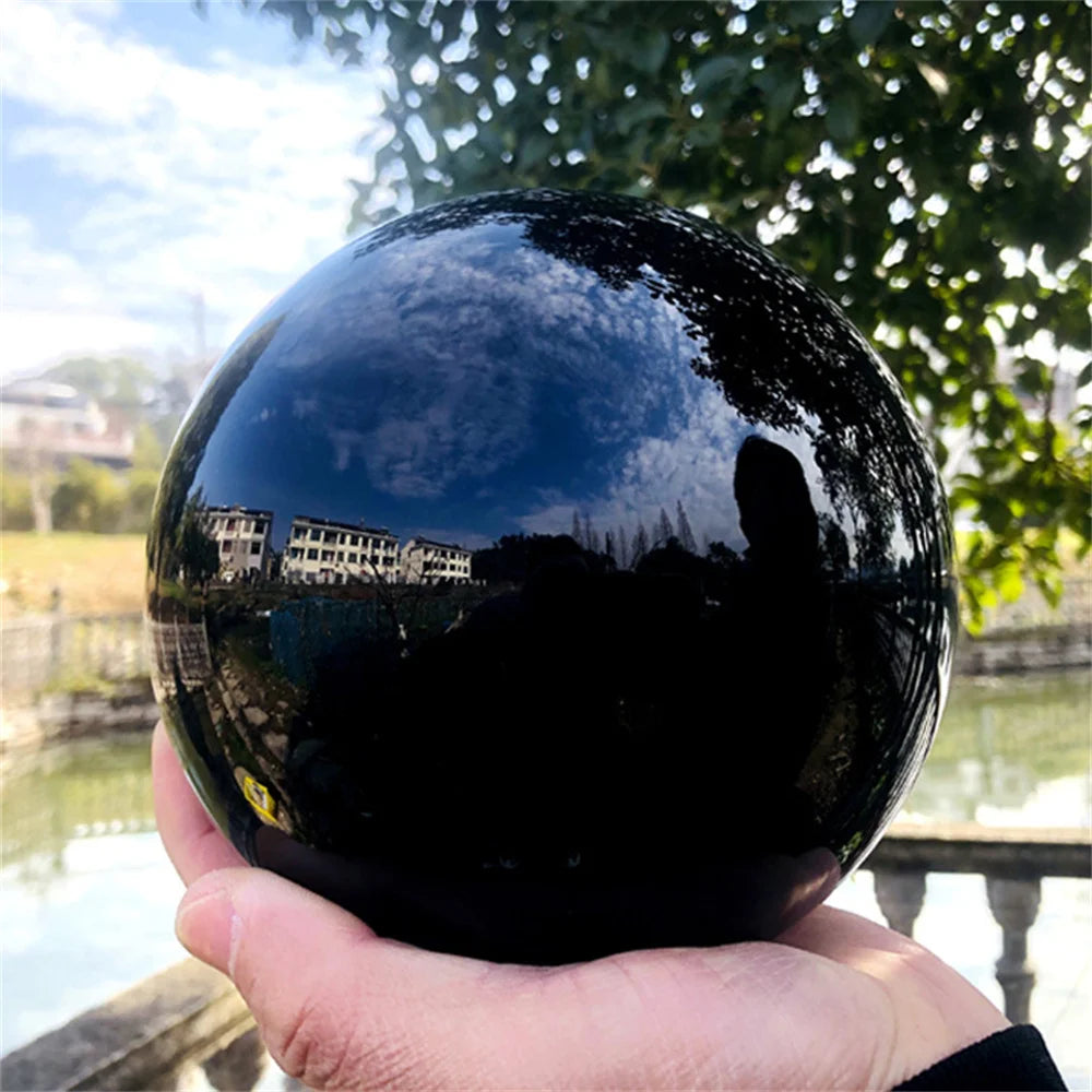 Natural Black Obsidian Sphere Large Crystal Ball Healing Stone  Energy Crystals for Meditation and Home Decoration Without Base