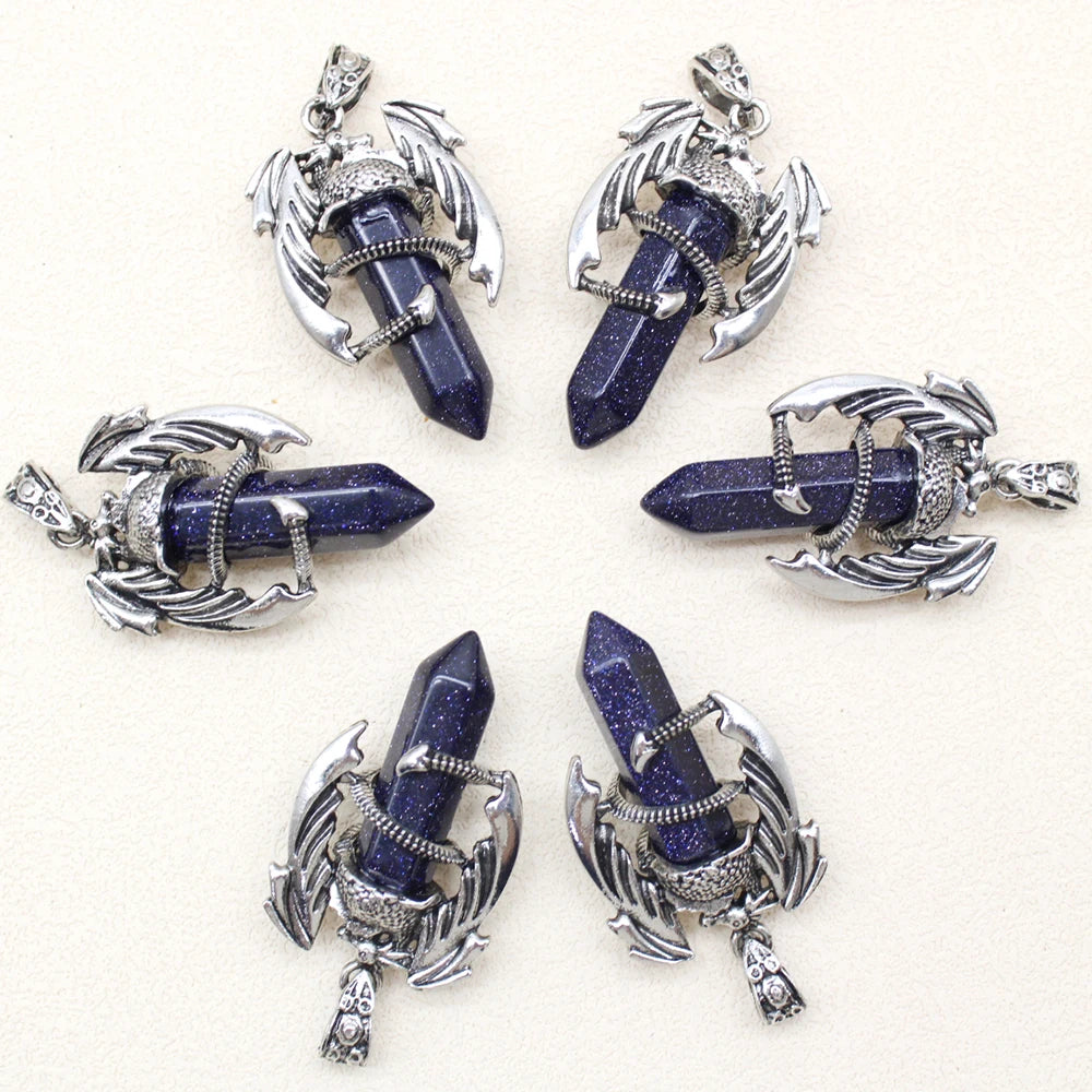 10pcs Animal Dragon Man Pendant Natural Gem Stone Healing Pink Quartz Agates Hexagonal Crystal Pendant Vintage Jewelry for Women