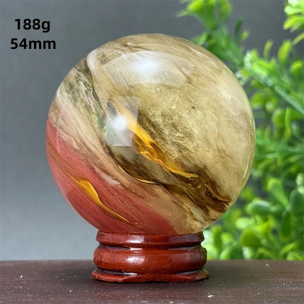 Energy Tiger Skin Smelting Stone Crystal Ball Aura Meditation Witchcraft Prayer Wealth Home Decoration Holiday Gift + Base