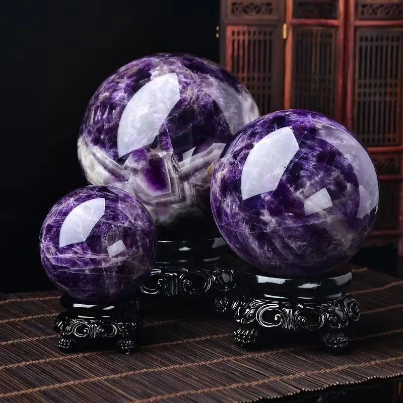 1PC Natural Dream Amethyst Ball Polished Massage Sphere Ball Reiki Healing Room Decor Crystal Crafts Stone Globe Souvenirs