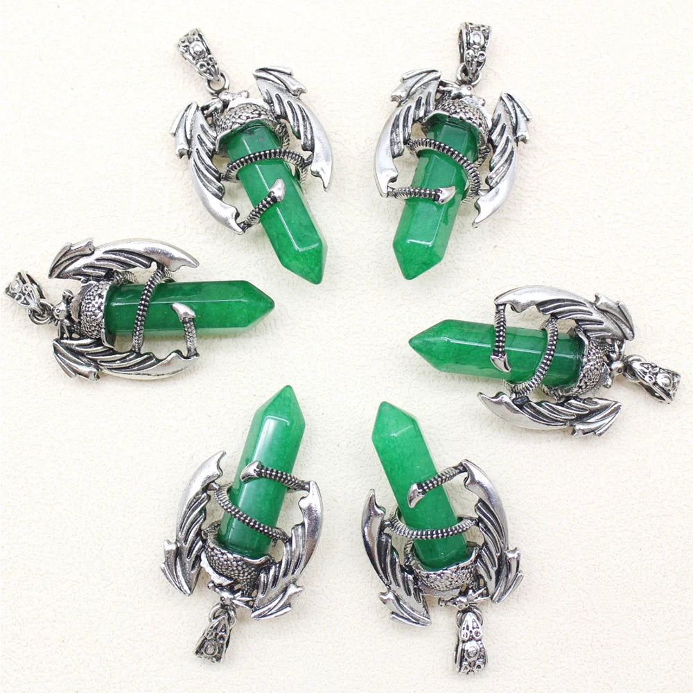 10pcs Animal Dragon Man Pendant Natural Gem Stone Healing Pink Quartz Agates Hexagonal Crystal Pendant Vintage Jewelry for Women