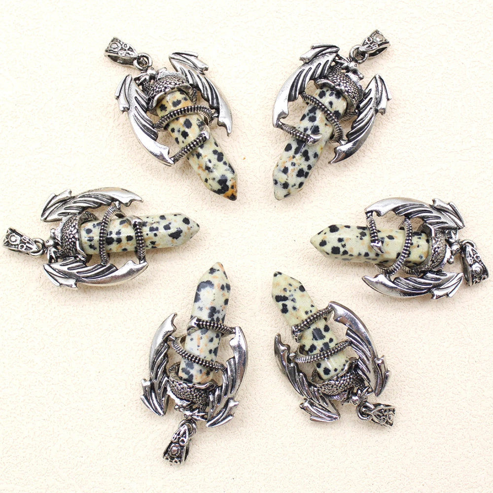 10pcs Animal Dragon Man Pendant Natural Gem Stone Healing Pink Quartz Agates Hexagonal Crystal Pendant Vintage Jewelry for Women