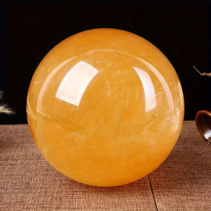 1pc, Natural Yellow Crystal Ball Hand-polished Decorative Ball Ornament Calcite Ice Island Stone Home Office Decoration