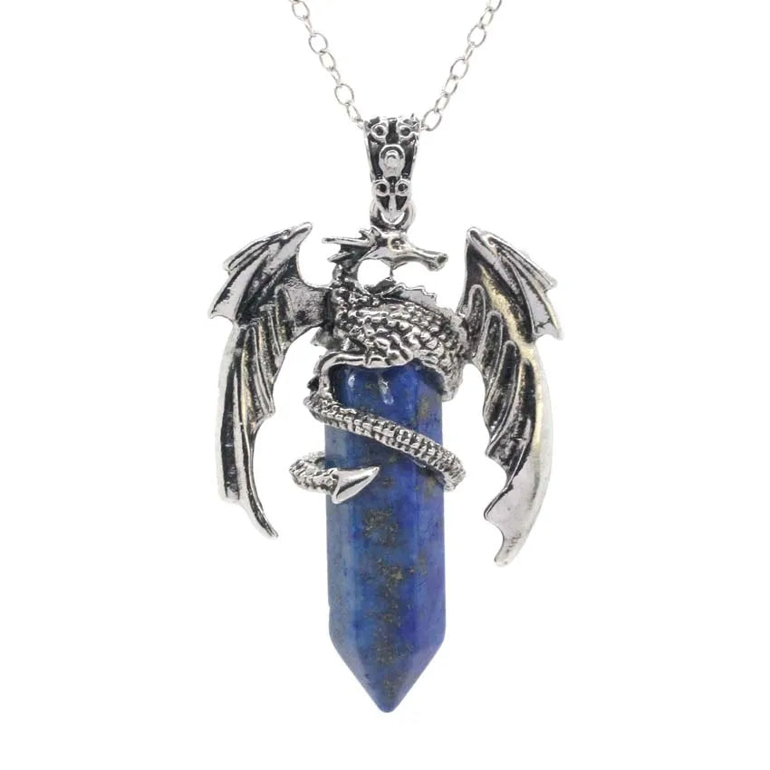 Animal Dragon Crystal Stone Pendant Necklace for Women Men Natural Amethyst Rose Quartz Agate Hexagon Stone Pendants Jewelry