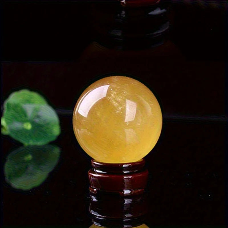 1pc, Natural Yellow Crystal Ball Hand-polished Decorative Ball Ornament Calcite Ice Island Stone Home Office Decoration