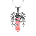 Natural Crystal Animal Dragon Pendant Pterosaur Necklace Women Men Stainless Steel Chain Hexagonal Raw Quartz Lucky Jewelry Gift