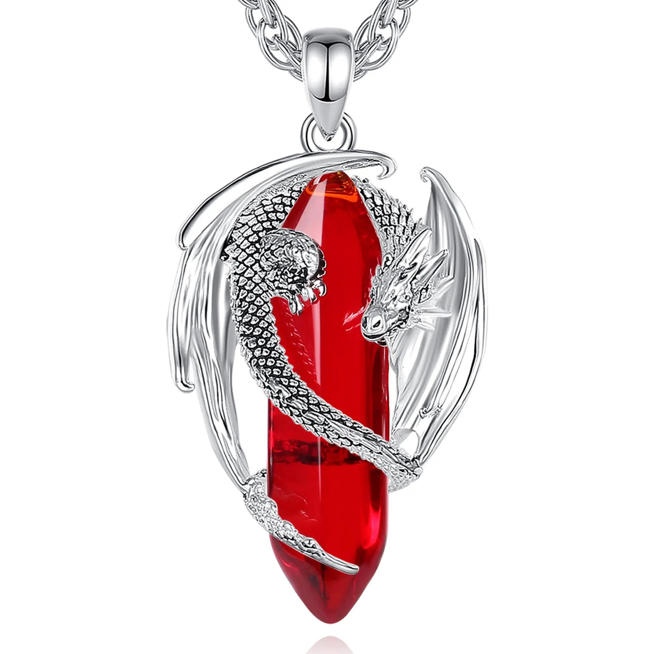 Eudora Dragon Twining Hexagonal Natural Carnelian Prismatic Necklace Punk Healing Stone Pendant Fine Jewelry for Women Man Gift