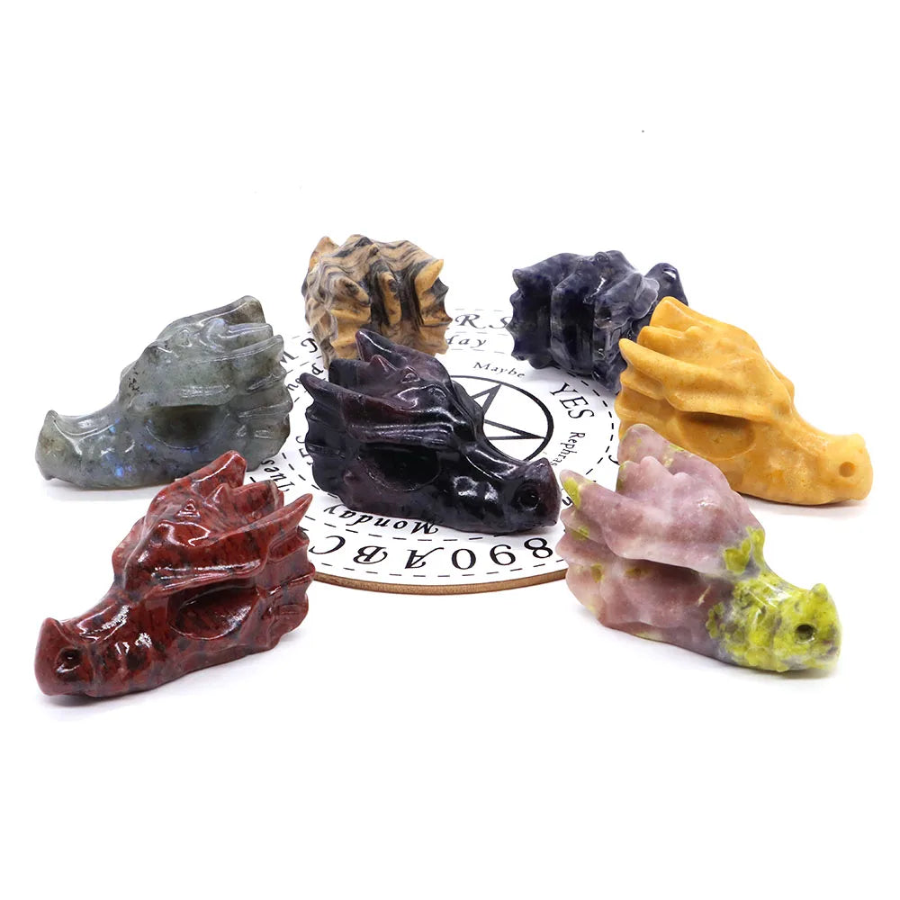 2.8" Hand Carved Natural Healing Crystal Carving Obsidian Aventurine Quartz Dragon Head Skull Figurine Crafts Gift Home Decor