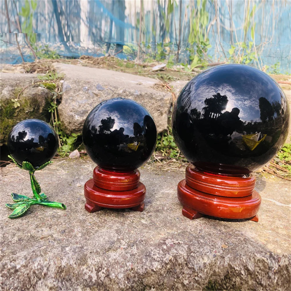 Natural Black Obsidian Sphere Large Crystal Ball Healing Stone  Energy Crystals for Meditation and Home Decoration Without Base