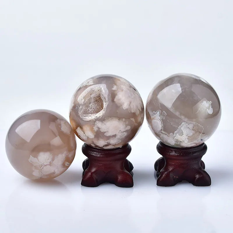 1PC Natural cherry Blossom Agate Ball Polished Globe Massaging Ball Healing Decor Exquisite Gifts Souvenirs Free Stent Delivery