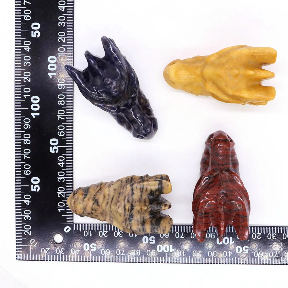 2.8" Hand Carved Natural Healing Crystal Carving Obsidian Aventurine Quartz Dragon Head Skull Figurine Crafts Gift Home Decor