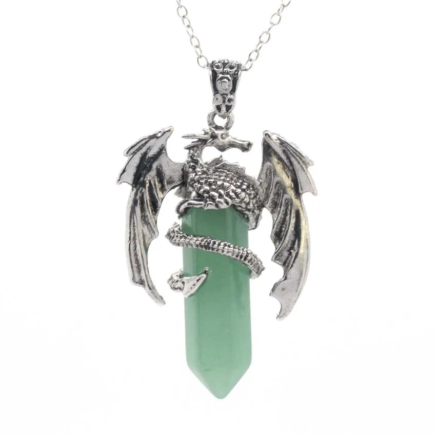 Animal Dragon Crystal Stone Pendant Necklace for Women Men Natural Amethyst Rose Quartz Agate Hexagon Stone Pendants Jewelry