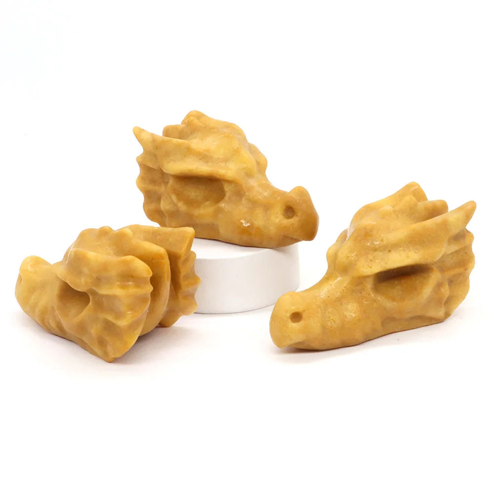 2.8" Hand Carved Natural Healing Crystal Carving Obsidian Aventurine Quartz Dragon Head Skull Figurine Crafts Gift Home Decor