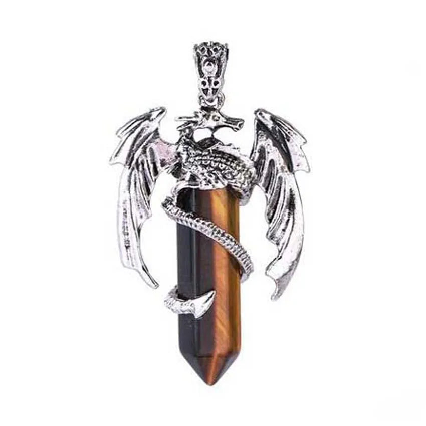 Animal Dragon Crystal Stone Pendant Necklace for Women Men Natural Amethyst Rose Quartz Agate Hexagon Stone Pendants Jewelry