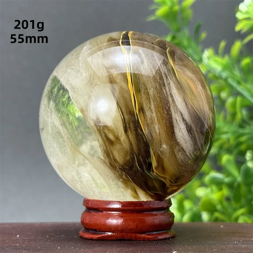 Energy Tiger Skin Smelting Stone Crystal Ball Aura Meditation Witchcraft Prayer Wealth Home Decoration Holiday Gift + Base