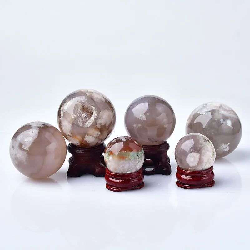 1PC Natural cherry Blossom Agate Ball Polished Globe Massaging Ball Healing Decor Exquisite Gifts Souvenirs Free Stent Delivery