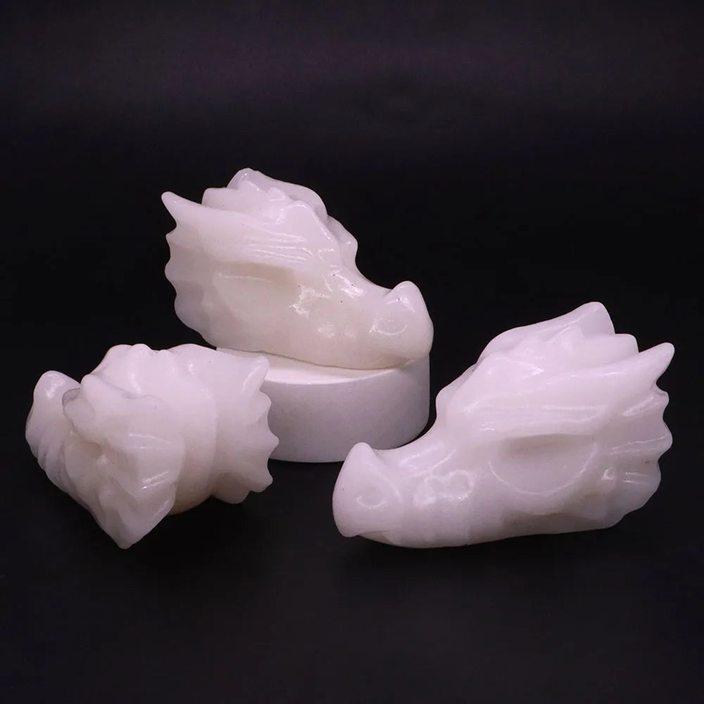 2.8" Hand Carved Natural Healing Crystal Carving Obsidian Aventurine Quartz Dragon Head Skull Figurine Crafts Gift Home Decor