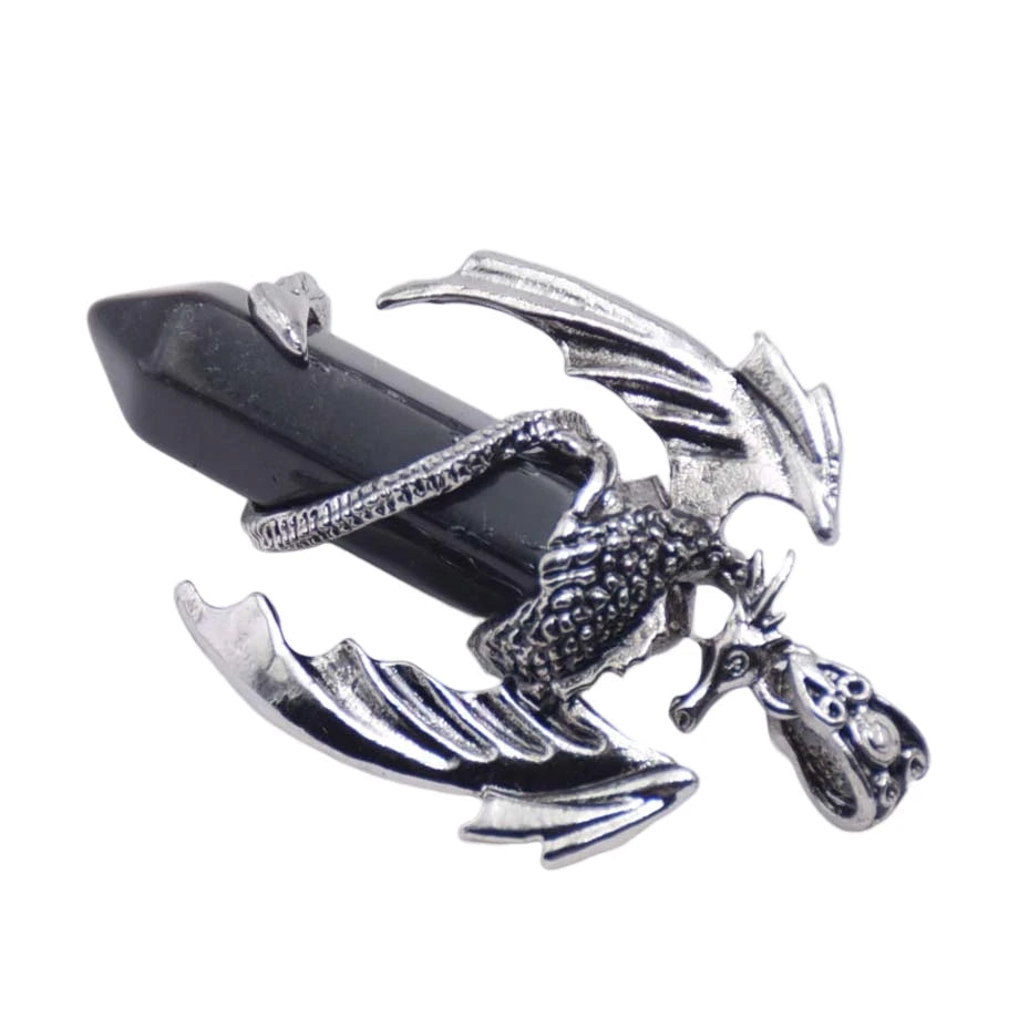 New Retro Animal Dragon Man Necklace Natural Gem Stone Healing Pink Quartz Hexagonal Crystal Pendant Vintage Jewelry for Women