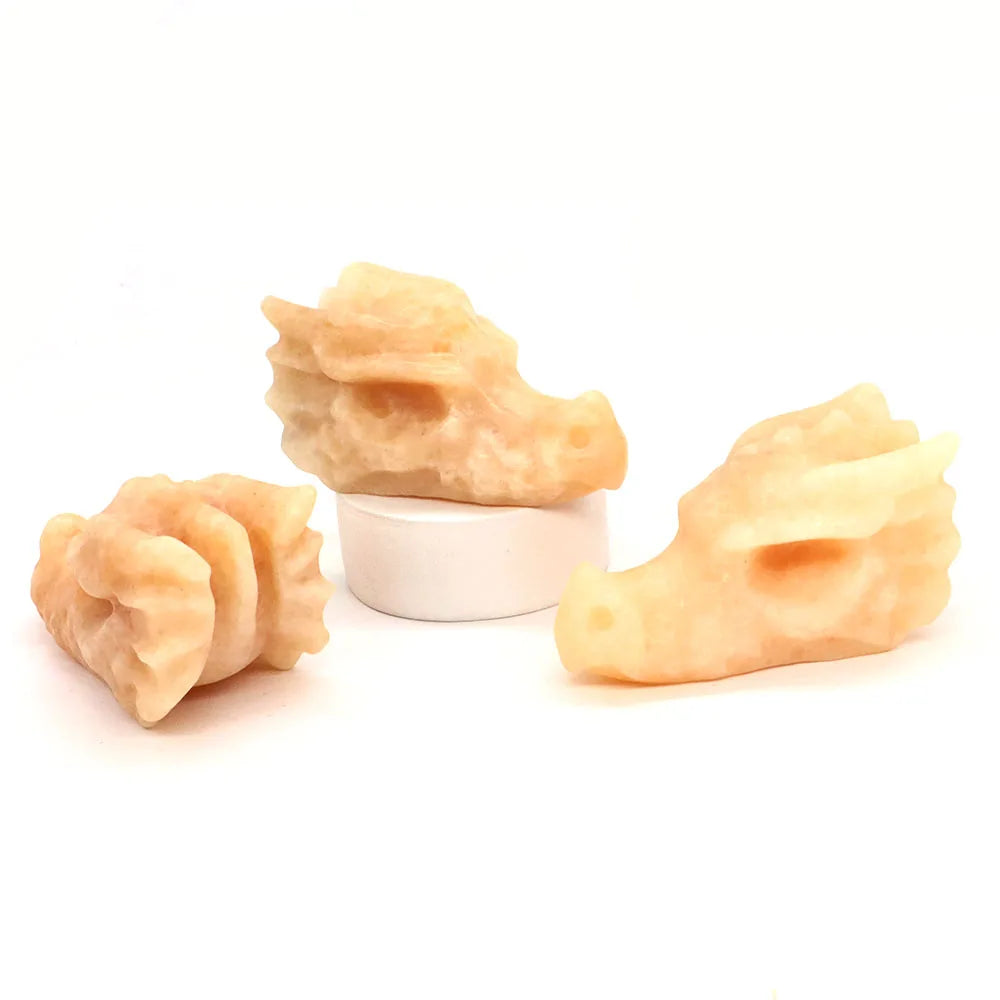 2.8" Hand Carved Natural Healing Crystal Carving Obsidian Aventurine Quartz Dragon Head Skull Figurine Crafts Gift Home Decor