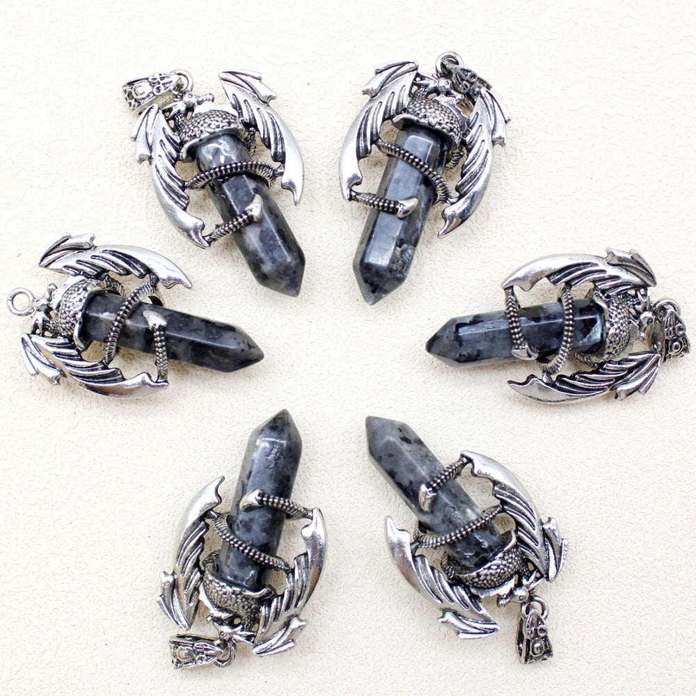 10pcs Animal Dragon Man Pendant Natural Gem Stone Healing Pink Quartz Agates Hexagonal Crystal Pendant Vintage Jewelry for Women