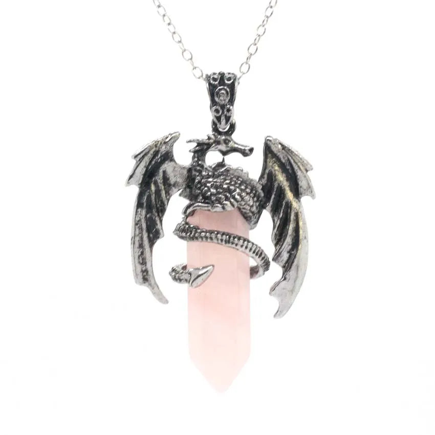 Animal Dragon Crystal Stone Pendant Necklace For Men Natural Amethyst Rose Quartz Agate Hexagonal Vintage Pendants Women Jewelry