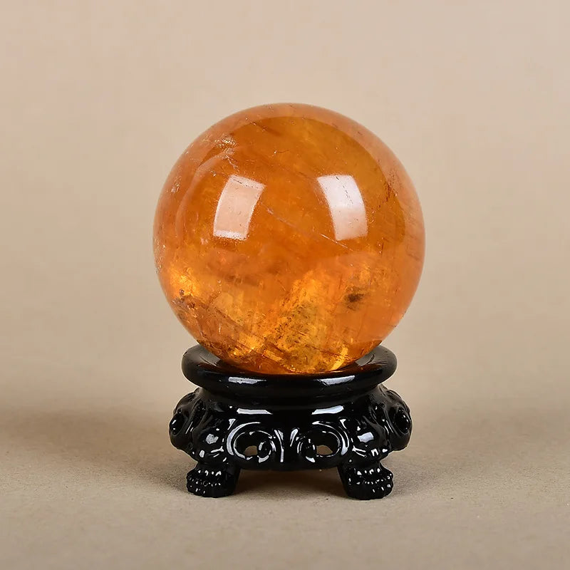 Natural Yellow Crystal Ball Stand Short Home Living Room Decoration Resin Original Stone Support Creative Pattern Short Sleev...