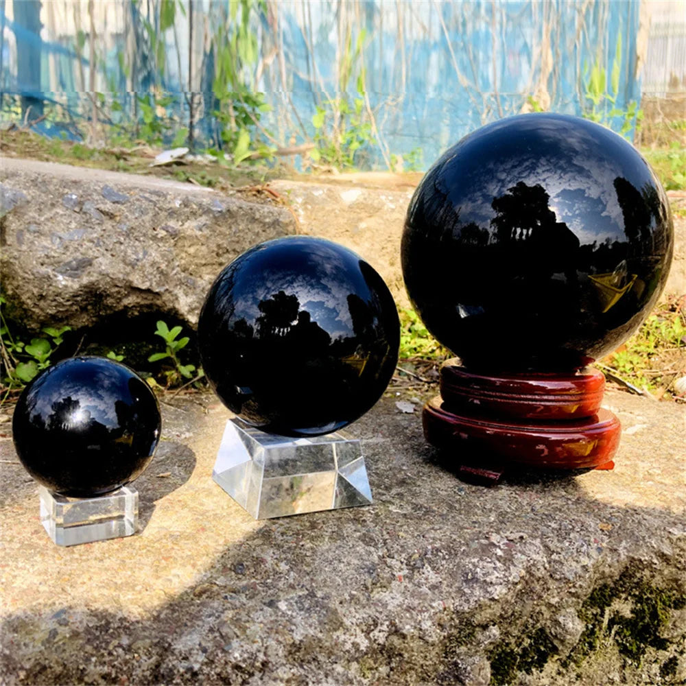 Natural Black Obsidian Sphere Large Crystal Ball Healing Stone  Energy Crystals for Meditation and Home Decoration Without Base