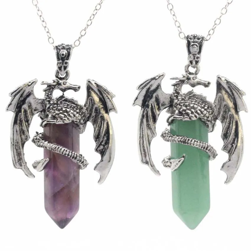 Animal Dragon Crystal Stone Pendant Necklace for Women Men Natural Amethyst Rose Quartz Agate Hexagon Stone Pendants Jewelry